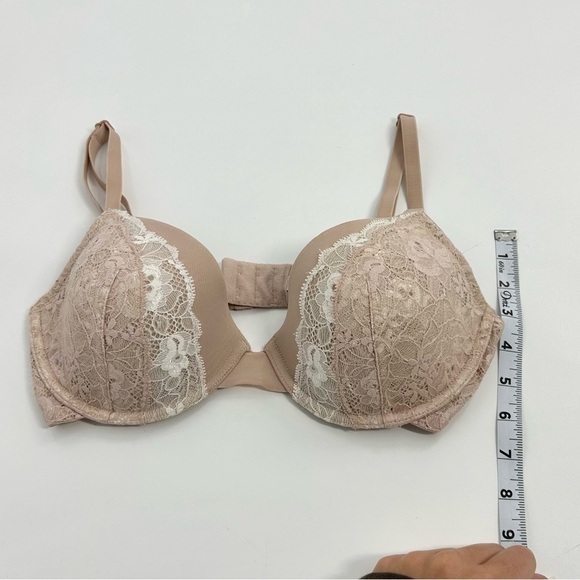OnGossamer Neutral Lace Front Underwire Plunge Bra with Mesh Back 36C - Picture 2 of 6